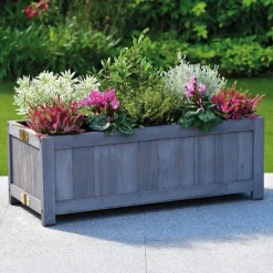 Bac a fleurs rectangle bois gris