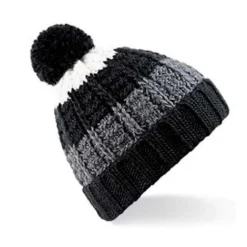 Bonnet maille tricolore + pompom