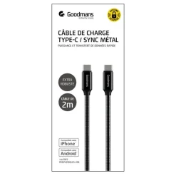 Cable usb a to type c 2 m metal