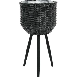 Cache pot haut noir plastique