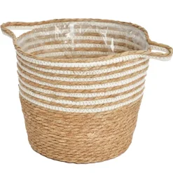 Cache pot tresse naturel-blanc