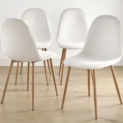 4 chaises creme pieds effet bois