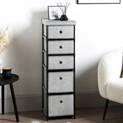 Colonne 5 tiroirs tissu gris