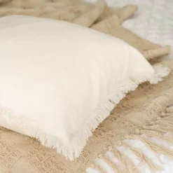 Coussin a franges 45x45cm blanc