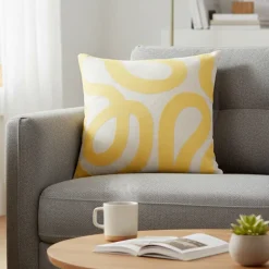 Coussin coton brode 45x45cm ocre