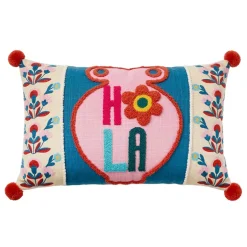 Coussin hola pompons 50x30cm
