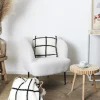 Coussin sherpa blanc carreaux no