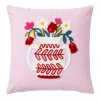 Coussin vase fleuri 45x45cm rose