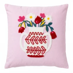Coussin vase fleuri 45x45cm rose
