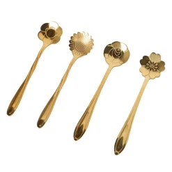 4 cuilleres fleur dore