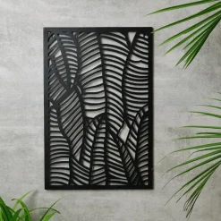 Deco metal mural feuillage noir