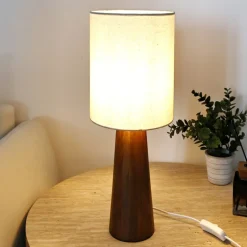 Lampe a poser bois abat jour lin