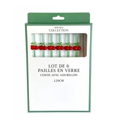 Lot de 6 pailles en verre cerise