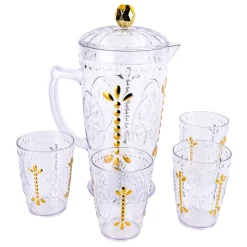 Lot de 4 verre et pichet motif
