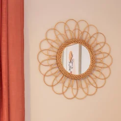 Miroir fleur rotin
