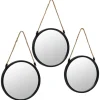 3 miroirs ronds noirs avec corde