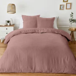 Parure gaze coton 200x200cm rose