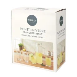 Pichet en verre 1.1l et 6 verres