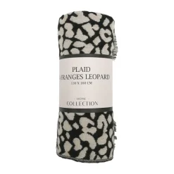 Plaid a franges leopard noir 130