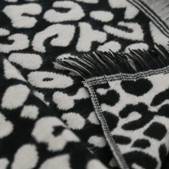 Plaid a franges leopard noir 130