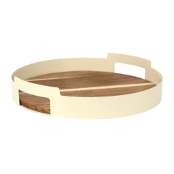 Plateau rond metal creme acacia