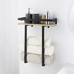 Portant avec etagere bois/noir