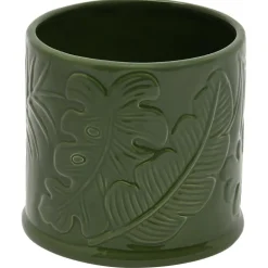 Pot ceramique palmes vert