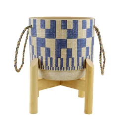 Pot deco bleu beige avec anses