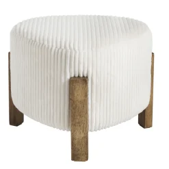 Pouf cotele large creme/bois