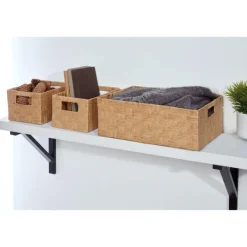 Set de 3 paniers tresses naturel