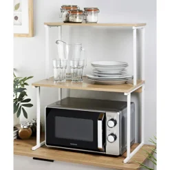 Support a micro ondes bois/blanc