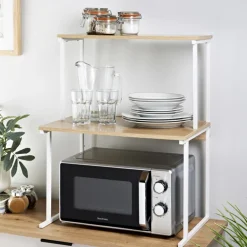 Support a micro ondes bois/blanc