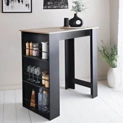 Table ilot noir et effet bois