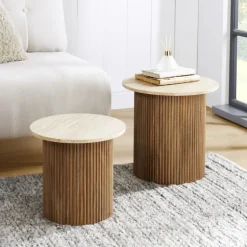 2 tables piliers effet travertin