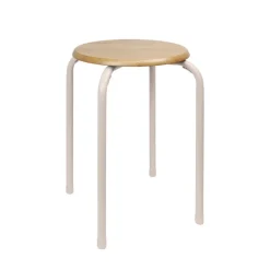 Tabouret assise bois pieds creme