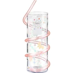 Verre+paille animaux rose