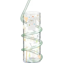Verre+paille animaux verte